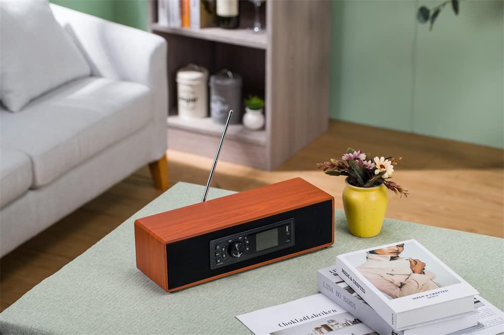 AOVOTO BEA103-04 FM/DAB+ Radio/Bluetooth/USB/AUX IN wooden color radio with remote control & double alarm mode