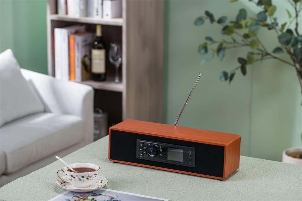 AOVOTO BEA103-04 FM/DAB+ Radio/Bluetooth/USB/AUX IN wooden color radio with remote control & double alarm mode