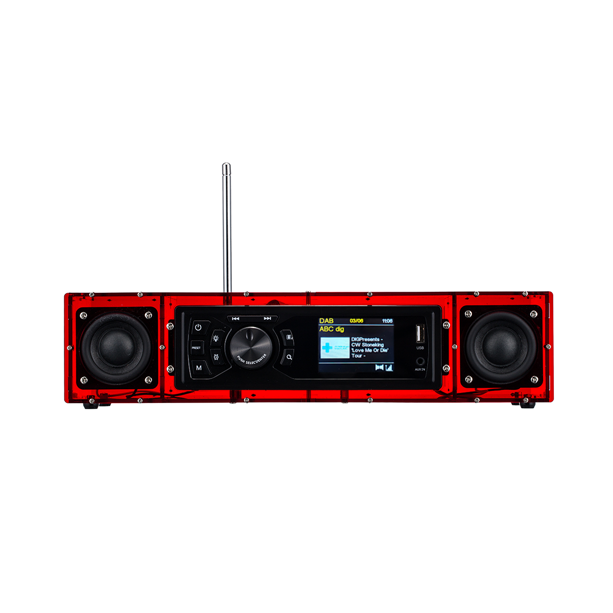 AOVOTO ALK103 FM/DAB Radio Do It Yourself (DIY) Kits mit Acrylgehäuse, DIY DAB+/FM Sets mit Weckmodus & LCD-Display & Stereo-Soundbox (rot)