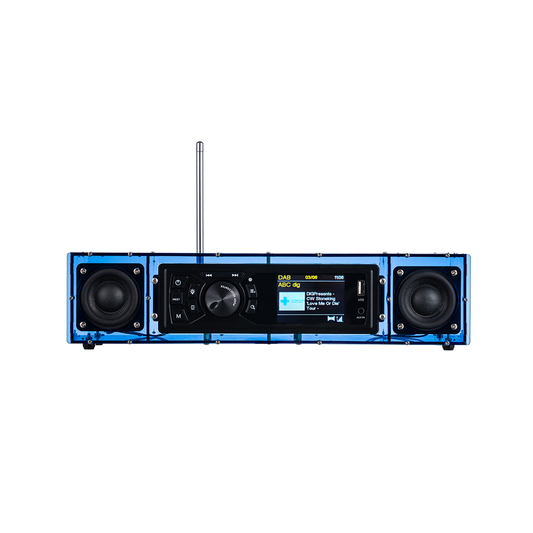 AOVOTO ALK103 FM/DAB radio Do It Yourself (DIY) kits with acrylic shell, DIY DAB+/FM Sets with alarm mode & LCD Display & stero sound box (blue)
