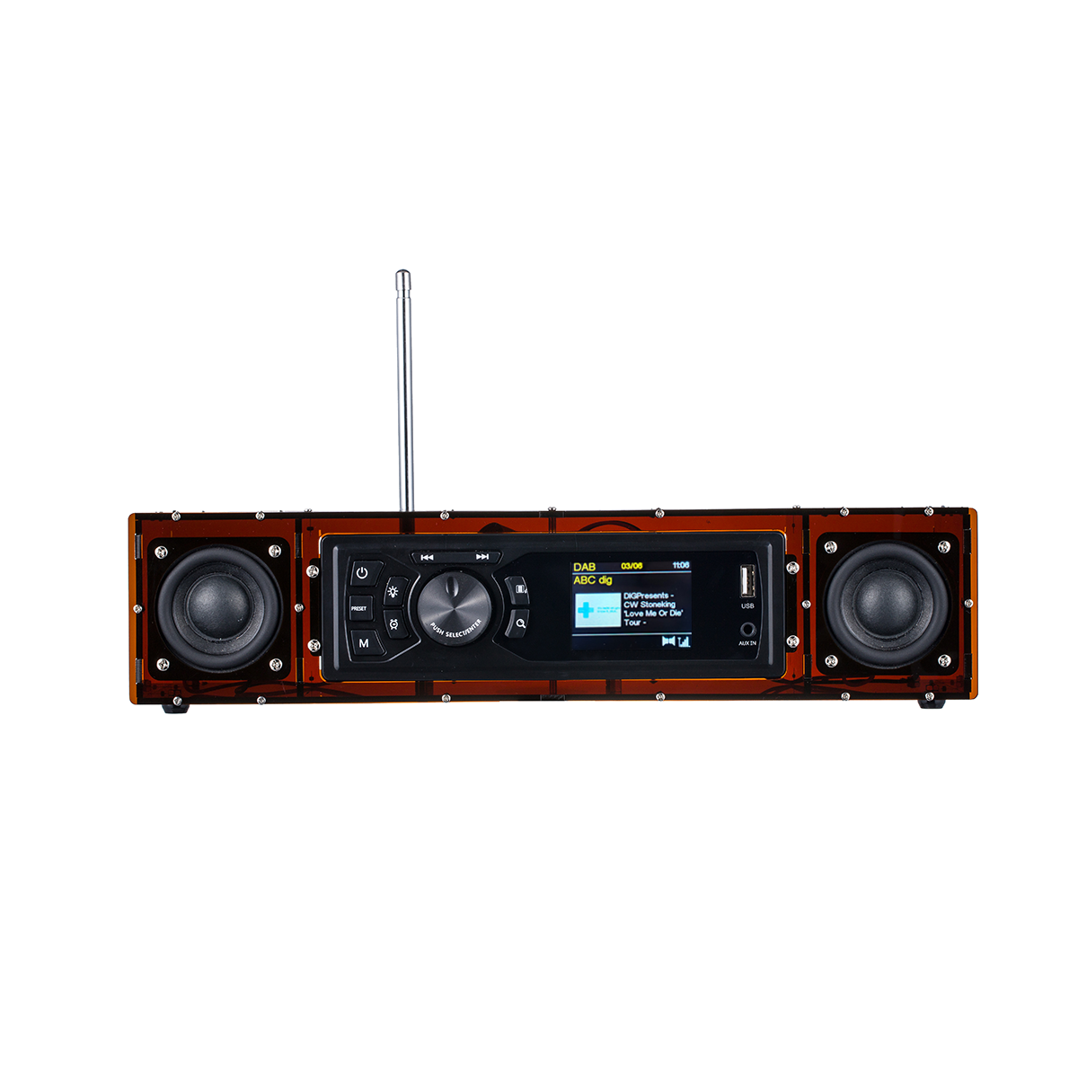 AOVOTO ALK103 FM/DAB Radio Do It Yourself (DIY) Kits mit Acrylgehäuse, DIY DAB+/FM Sets mit Weckmodus & LCD-Display & Stereo-Soundbox (braun)