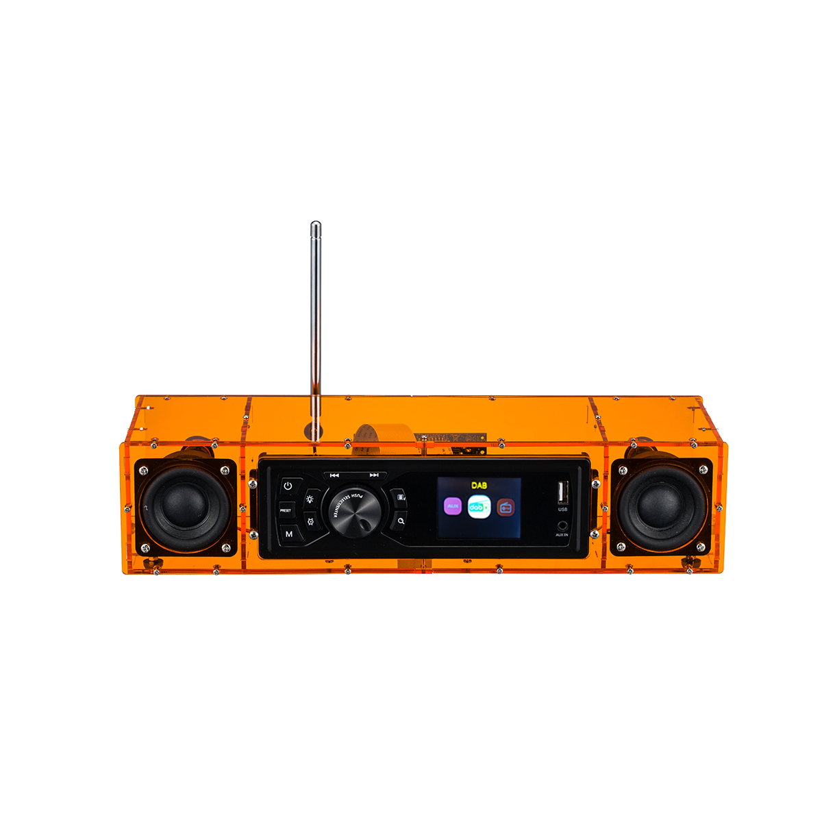 AOVOTO ALK103 FM/DAB Radio Do It Yourself (DIY) Kits mit Acrylgehäuse, DIY DAB+/FM Sets mit Weckmodus & LCD-Display & Stereo-Soundbox (Orange)