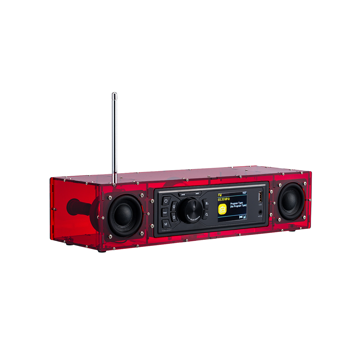 AOVOTO ALK103 FM/DAB Radio Do It Yourself (DIY) Kits mit Acrylgehäuse, DIY DAB+/FM Sets mit Weckmodus & LCD-Display & Stereo-Soundbox (rot)