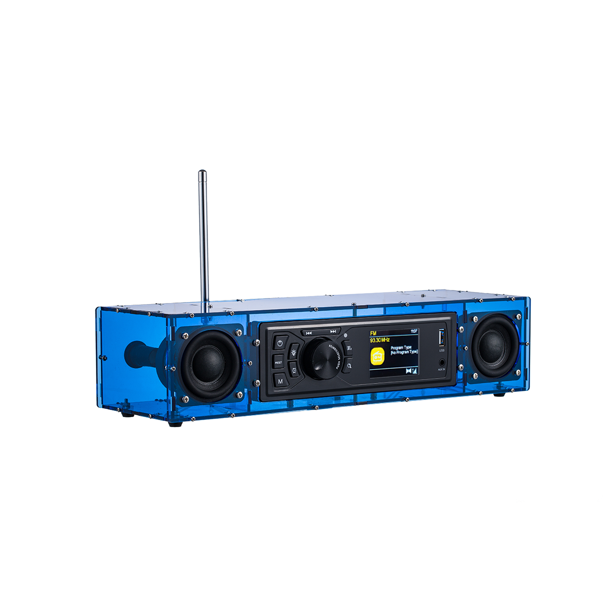 AOVOTO ALK103 FM/DAB radio Do It Yourself (DIY) kits with acrylic shell, DIY DAB+/FM Sets with alarm mode & LCD Display & stero sound box (blue)