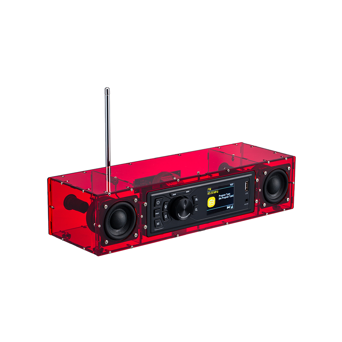 AOVOTO ALK103 FM/DAB Radio Do It Yourself (DIY) Kits mit Acrylgehäuse, DIY DAB+/FM Sets mit Weckmodus & LCD-Display & Stereo-Soundbox (rot)