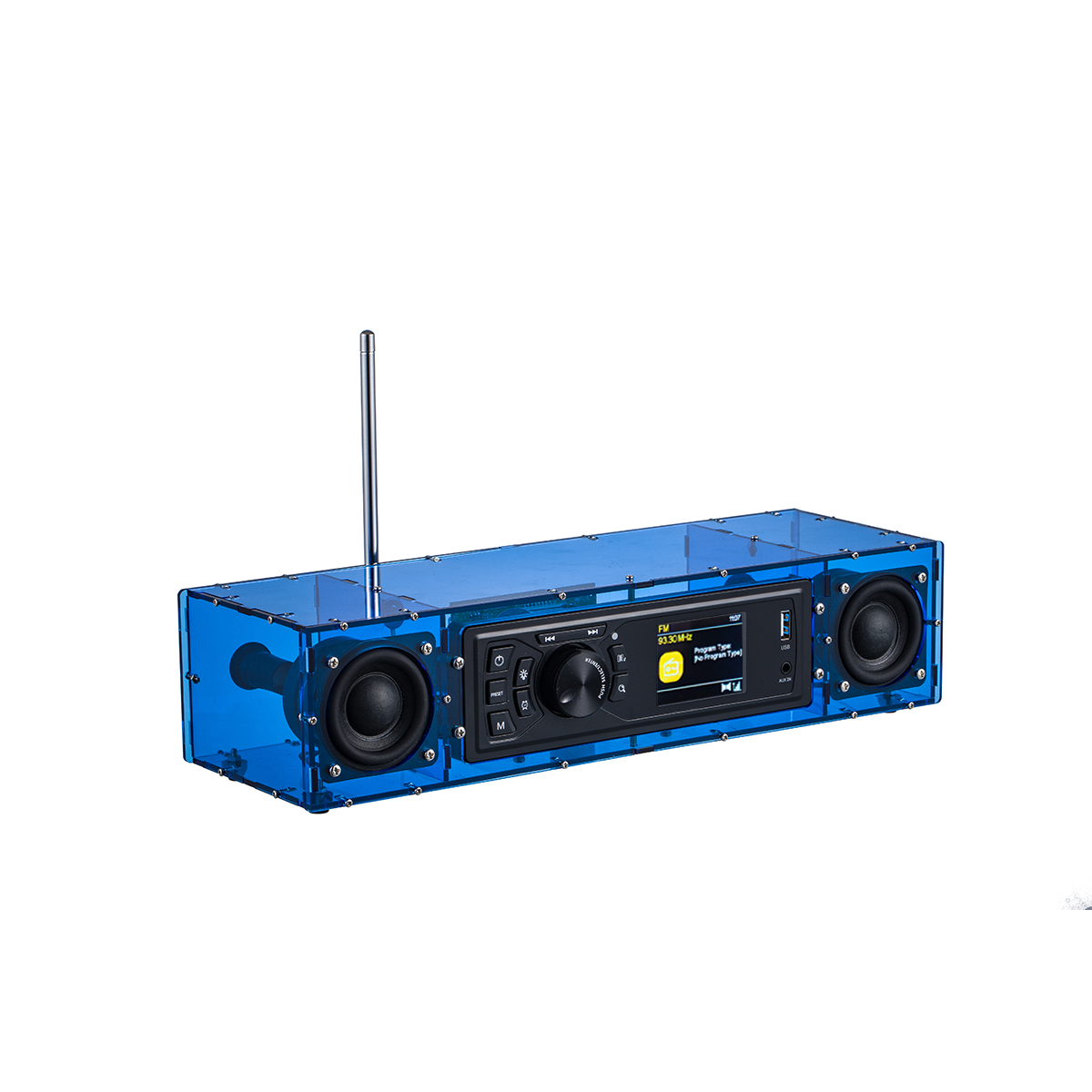 AOVOTO ALK103 FM/DAB radio Do It Yourself (DIY) kits with acrylic shell, DIY DAB+/FM Sets with alarm mode & LCD Display & stero sound box (blue)
