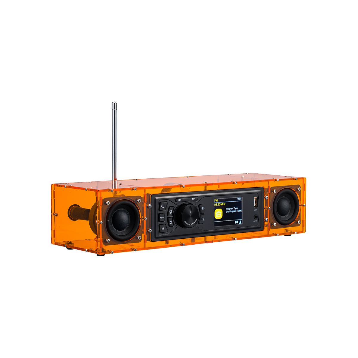 AOVOTO ALK103 FM/DAB Radio Do It Yourself (DIY) Kits mit Acrylgehäuse, DIY DAB+/FM Sets mit Weckmodus & LCD-Display & Stereo-Soundbox (Orange)