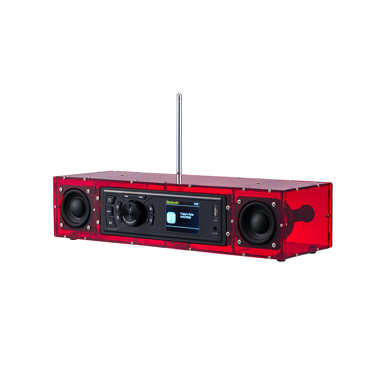 AOVOTO ALK103 FM/DAB Radio Do It Yourself (DIY) Kits mit Acrylgehäuse, DIY DAB+/FM Sets mit Weckmodus & LCD-Display & Stereo-Soundbox (rot)