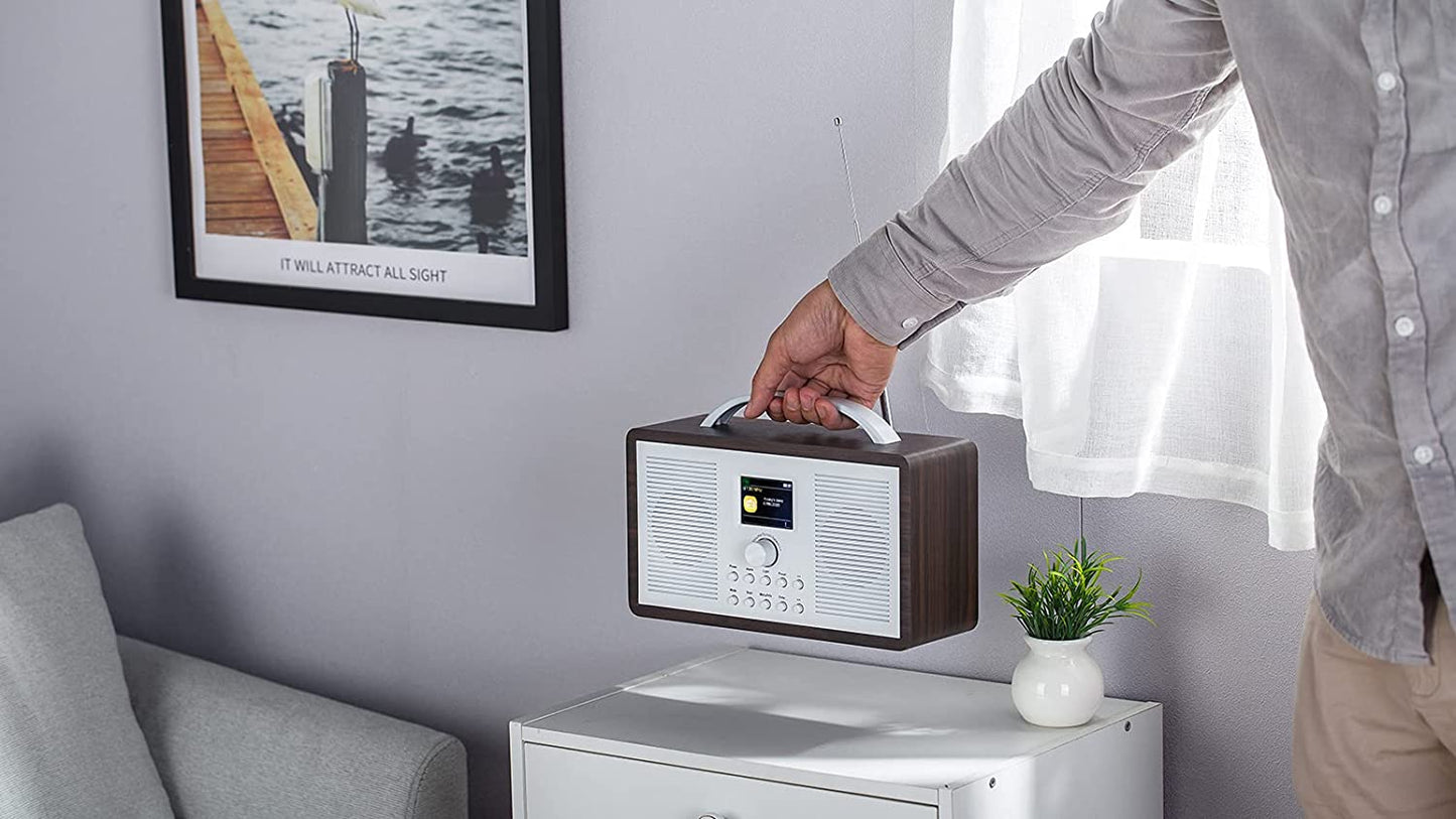 AOVOTO FM/DAB+ Radio/Bluetooth/AUX IN multifunctional wooden color radio with alarm & sleep mode,2.4 TFT Color Display (DAB_TB_01)