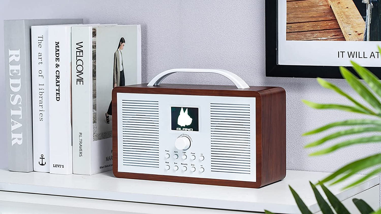 AOVOTO FM/DAB+ Bluetooth Aux In multifunctional Radio,wooden color DAB radio for room & kitchen,DAB radio with alarm & sleep mode (DAB_TB_04)