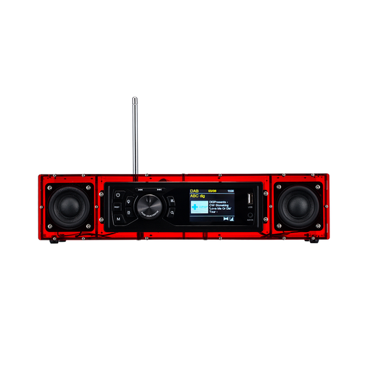 AOVOTO ALK103 Kits radio FM/DAB Do It Yourself (DIY) avec coque en acrylique, ensembles DIY DAB+/FM avec mode alarme et écran LCD et boîte de son stéréo (rouge)
