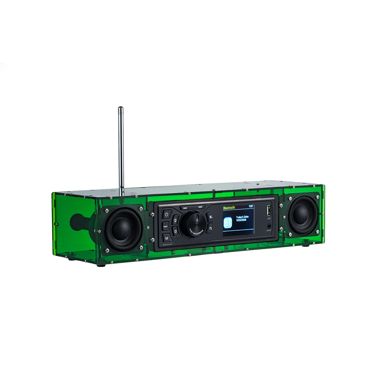 AOVOTO AP06 FM radio Do It Yourself (DIY) kits with acrylic shell, DIY FM Sets with alarm mode & LCD Display & stero sound box (green)