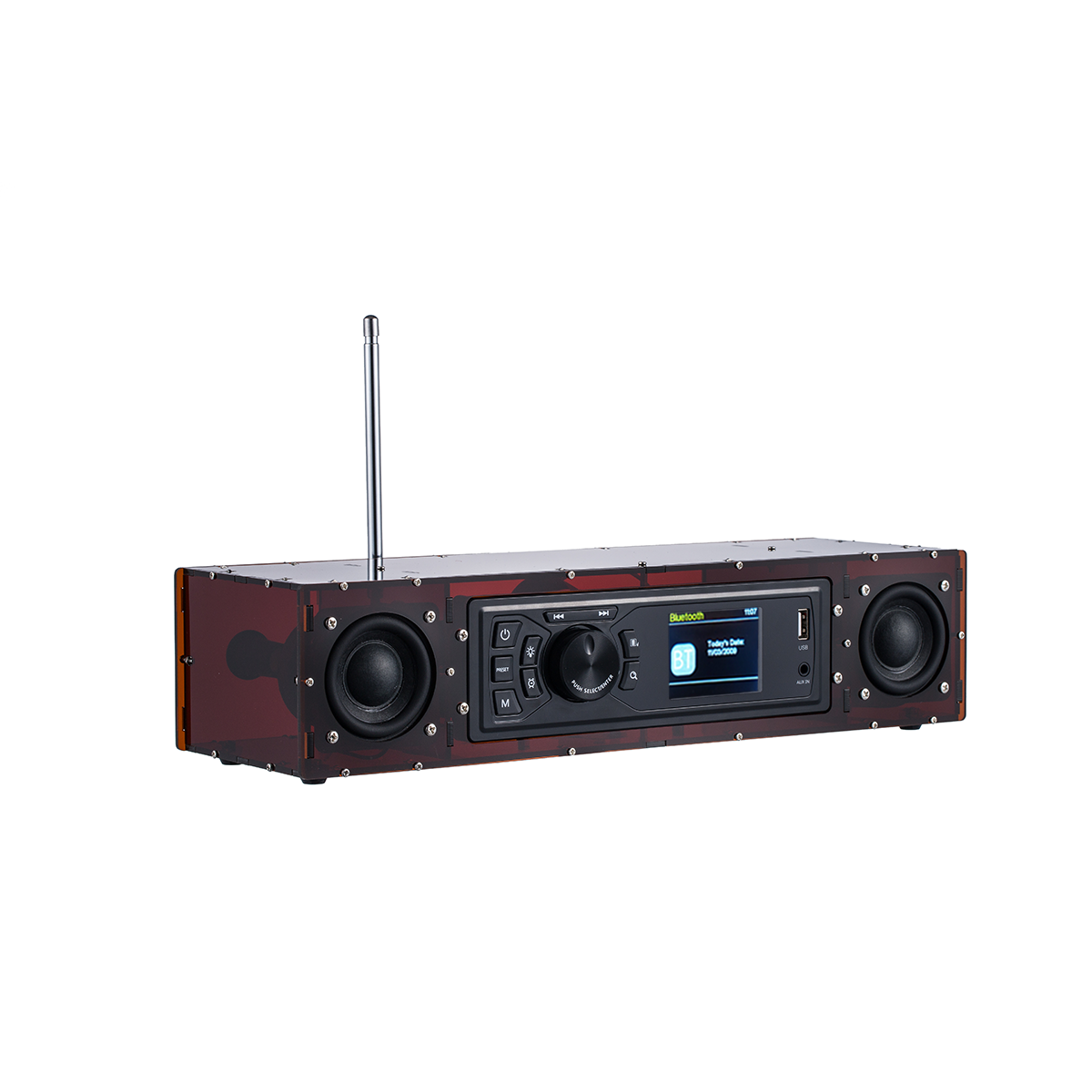 AOVOTO ALK103 FM/DAB radio Do It Yourself (DIY) kits with acrylic shell, DIY DAB+/FM Sets with alarm mode & LCD Display & stero sound box (brown)